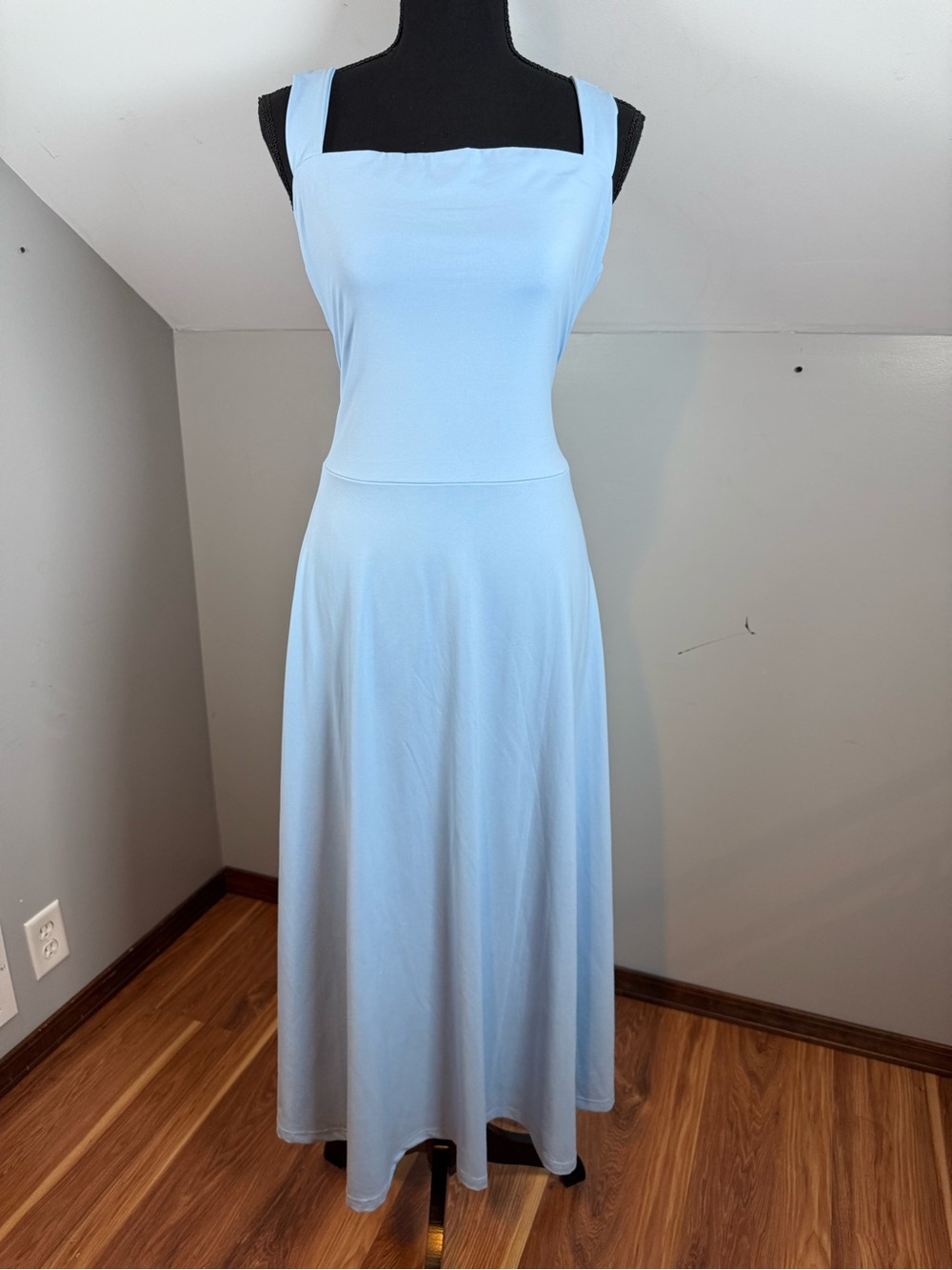 OYS Light Blue Square-Neck Summer Midi Dress